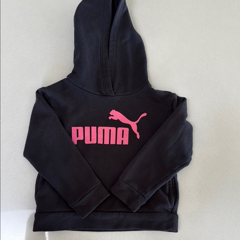Puma Kids Black Hoodie with Pink Logo